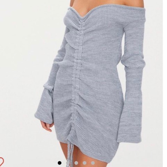 PrettyLittleThing Dresses & Skirts - Grey Heather Sweater Knit Long Bell Sleeve Dress